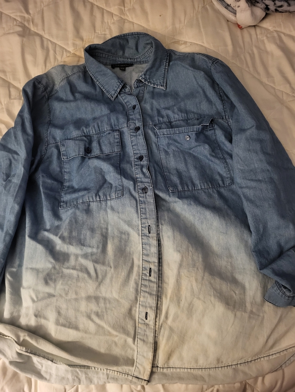Lane Bryant Light Blue to Cream Ombre Denim Button-Up Shirt
